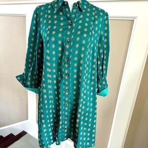 Anthropologie Maeve Monica, teal green tunic top.